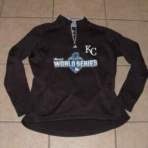 Women Sz Large Black KANSAS CITY ROYALS Thumbholes & Pockets Sweatshirt MAJESTIC